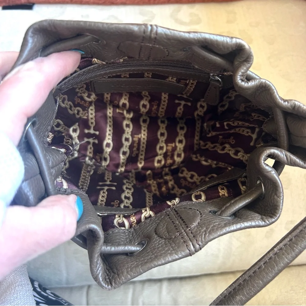 Tignanello Brown Leather Bucket Crossbody Bag